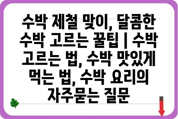 수박 제철 맞이, 달콤한 수박 고르는 꿀팁 | 수박 고르는 법, 수박 맛있게 먹는 법, 수박 요리